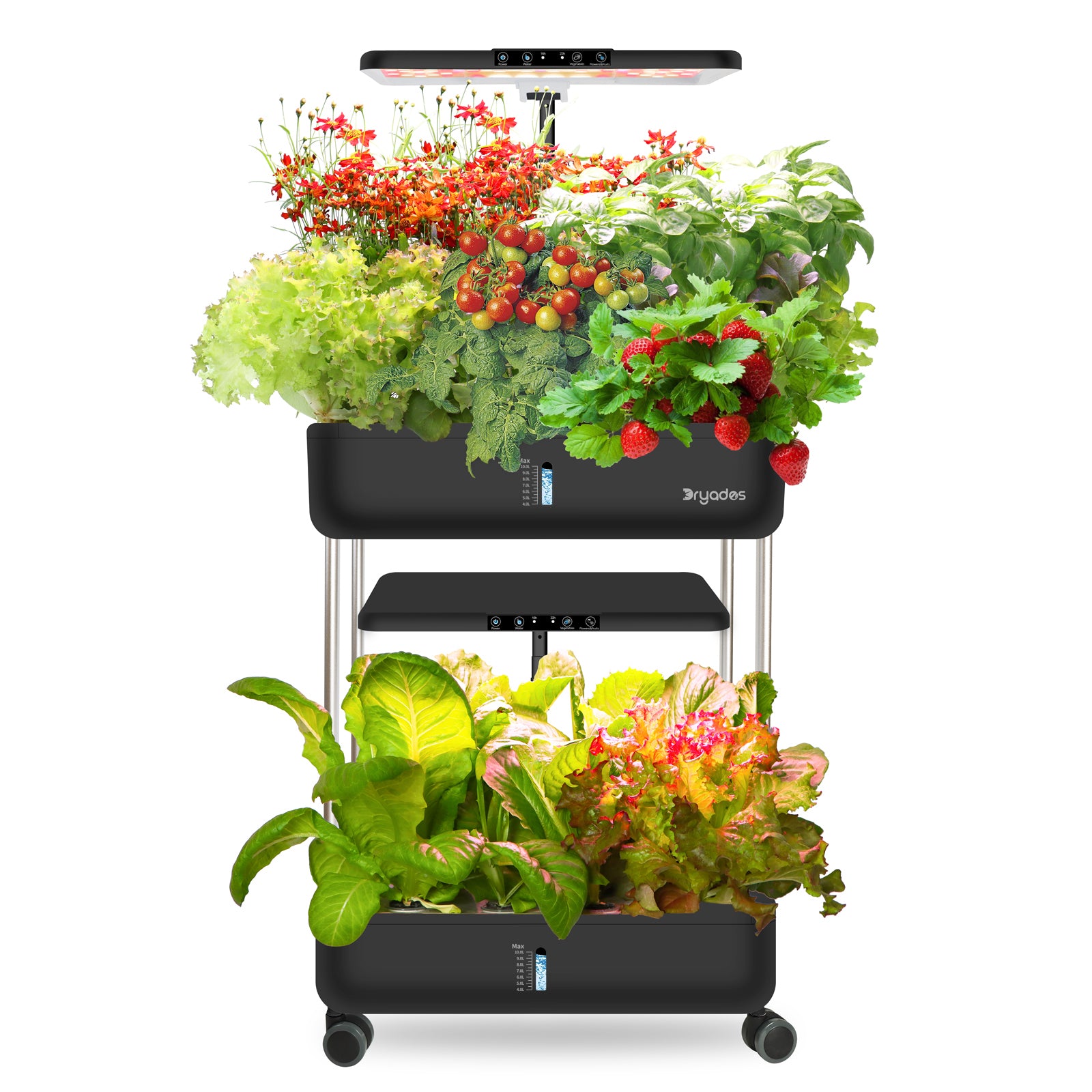 DRYADES 44 Pods Hydroponics Growing System, DRYADES Dual Layers Indoor Garden with LED Full Spectrum Grow Light, 2 × 13.3L Water Tanks, Height & Angle Adjustable, Professional Smart Plant Germination Kits - Z243