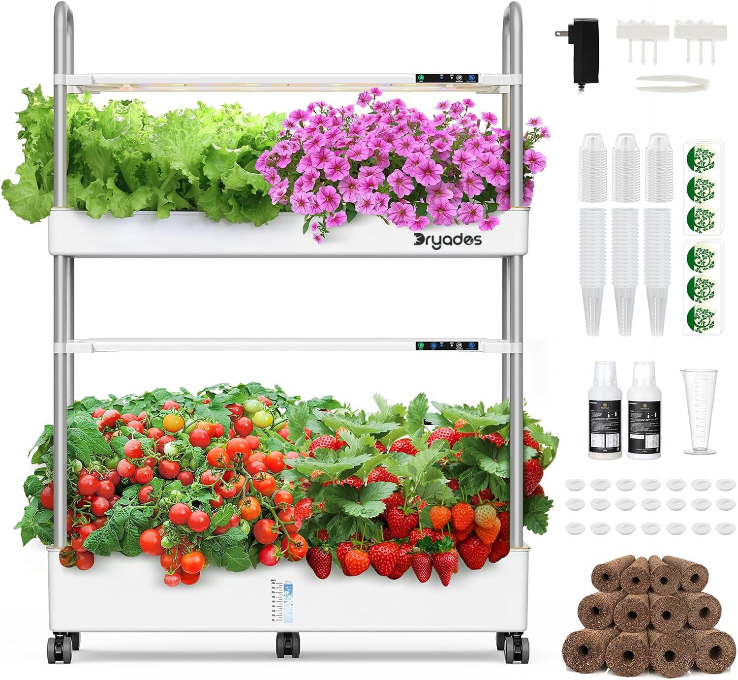 Dryades Large Hydroponics Growing System Kit, 60 Pods Vertical Hydroponic Garden with 2 Light Modes Grow Light, Auto Circulating Water System, 32L Indoor Gardening System for Herb Vegetable Fruit Z210-2P-WH
