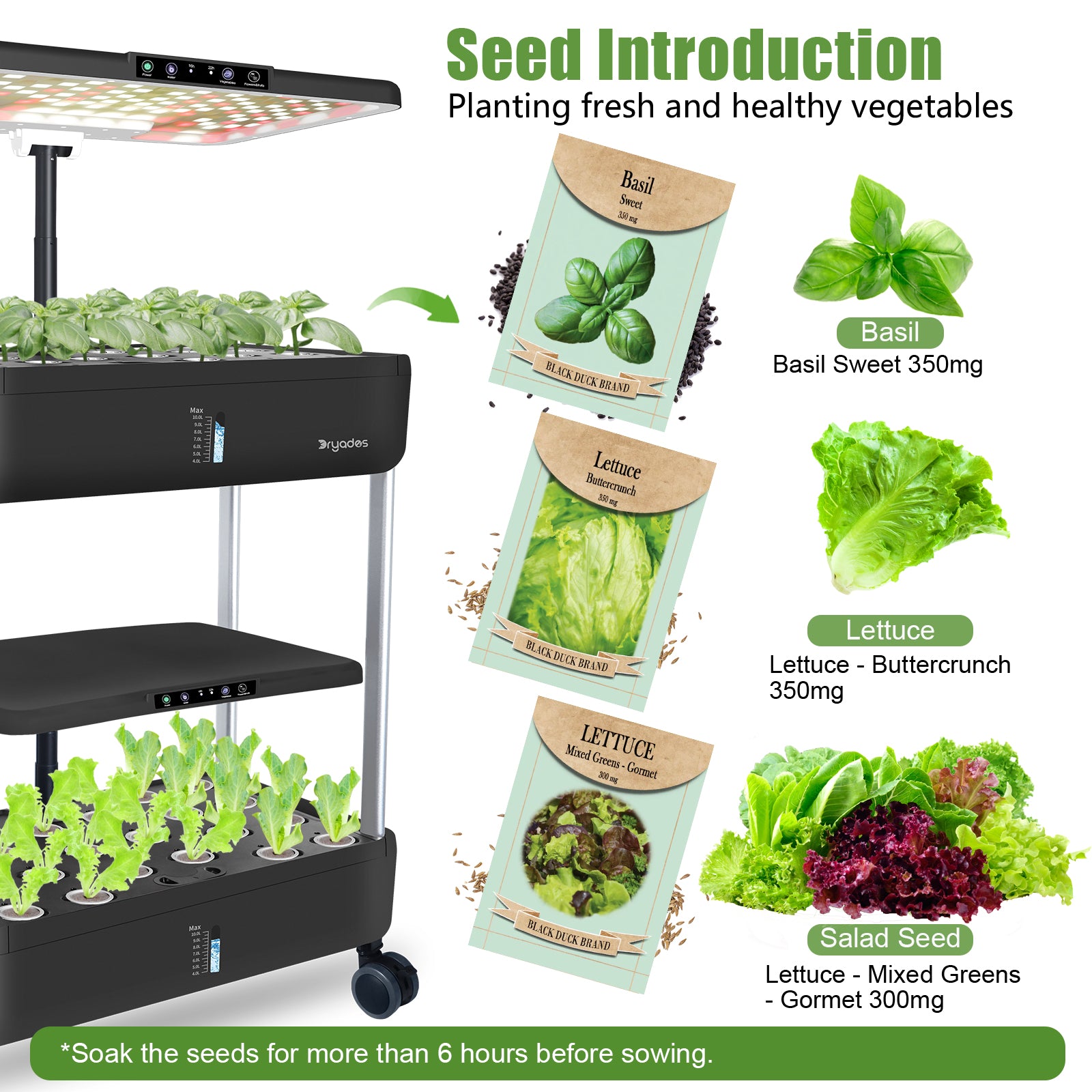 DRYADES 44 Pods Hydroponics Growing System, DRYADES Dual Layers Indoor Garden with LED Full Spectrum Grow Light, 2 × 13.3L Water Tanks, Height & Angle Adjustable, Professional Smart Plant Germination Kits - Z243