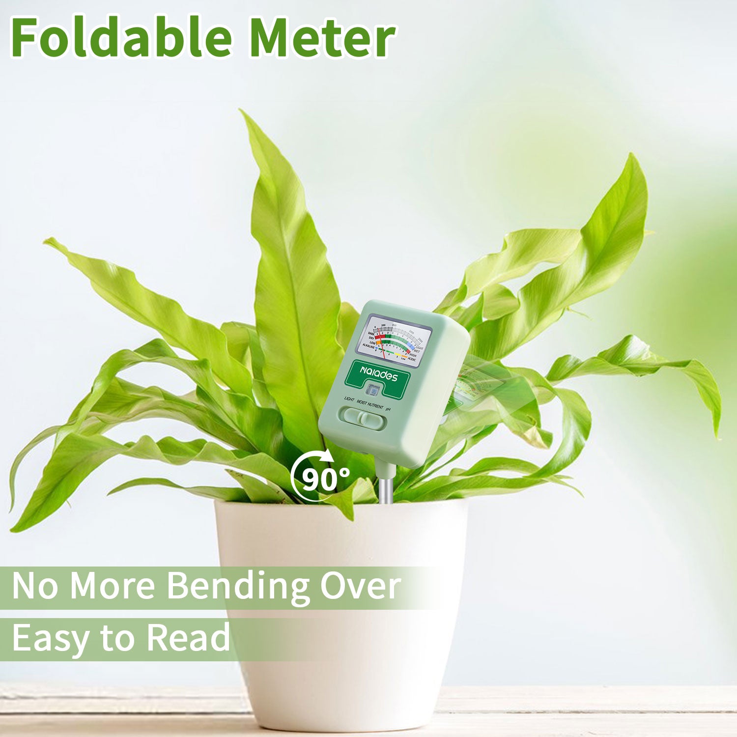 Naiades Soil Moisture Meter for Plants, 4-in-1 Soil pH Tester, Soil Tester for Moisture, Light, Nutrients, pH, Soil Ph Test Kit Water Meter for Indoor Plants & Outdoor Garden, Lawn, Farm (No Battery Required) --Green P404