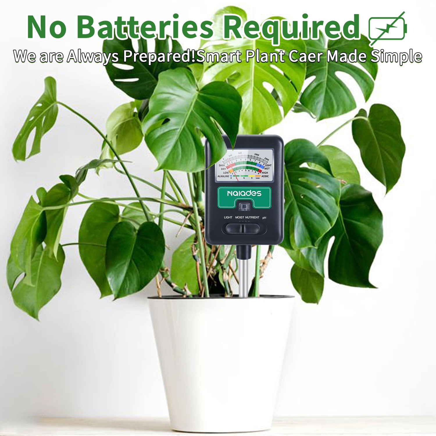 Naiades Soil Moisture Meter for Plants, 4-in-1 Soil pH Tester, Soil Tester for Moisture, Light, Nutrients, pH, Soil Ph Test Kit Water Meter for Indoor Plants & Outdoor Garden, Lawn, Farm (No Battery Required) --Black P404