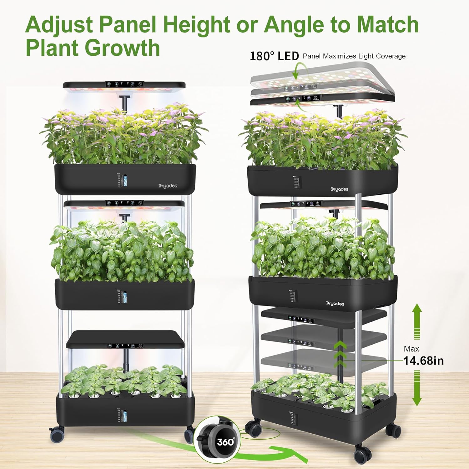 DRYADES 66 Pods Hydroponics Growing System, DRYADES Three Layers Indoor Garden with LED Full Spectrum Grow Light, 3 × 13.3L Water Tanks, Height & Angle Adjustable, Professional Smart Plant Germination Kits --Z243