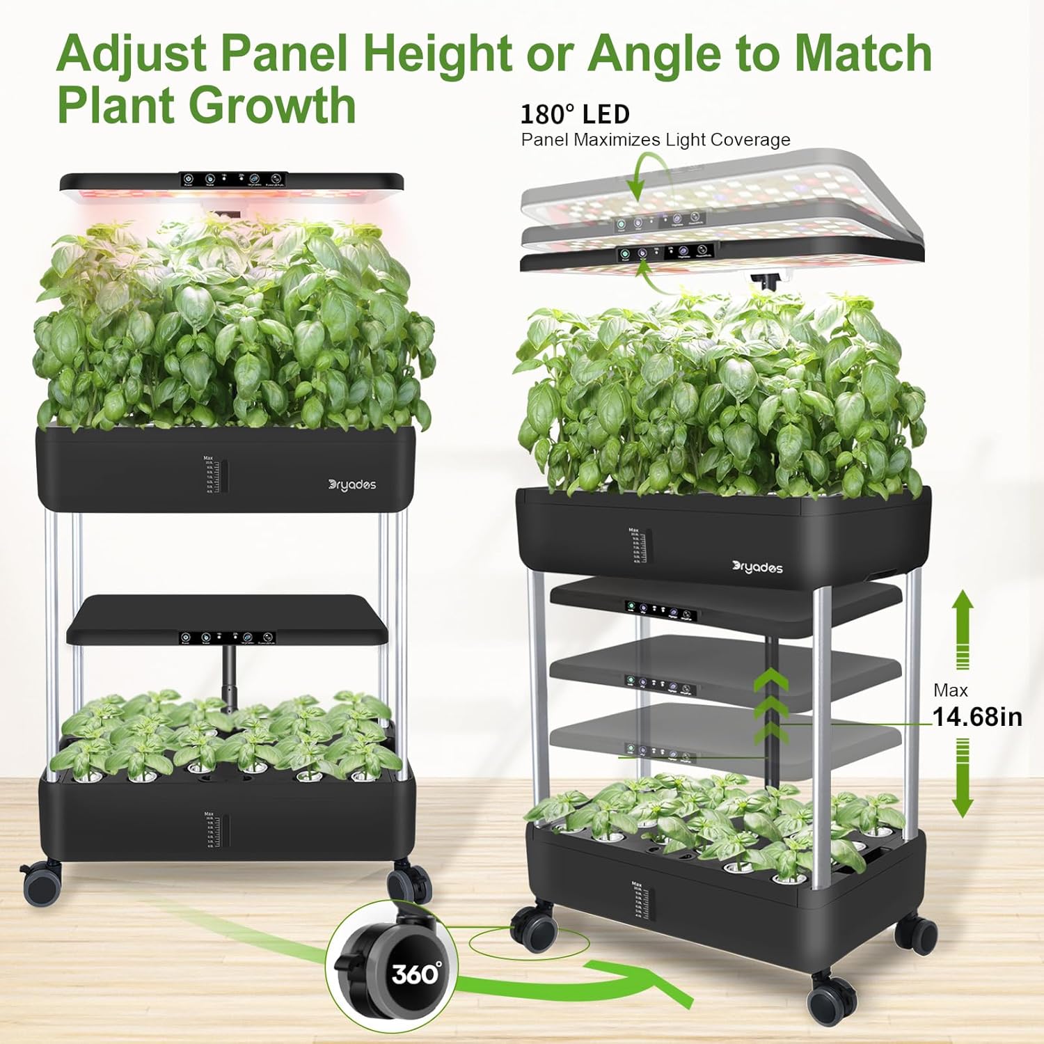 DRYADES 44 Pods Hydroponics Growing System, DRYADES Dual Layers Indoor Garden with LED Full Spectrum Grow Light, 2 × 13.3L Water Tanks, Height & Angle Adjustable, Professional Smart Plant Germination Kits - Z243