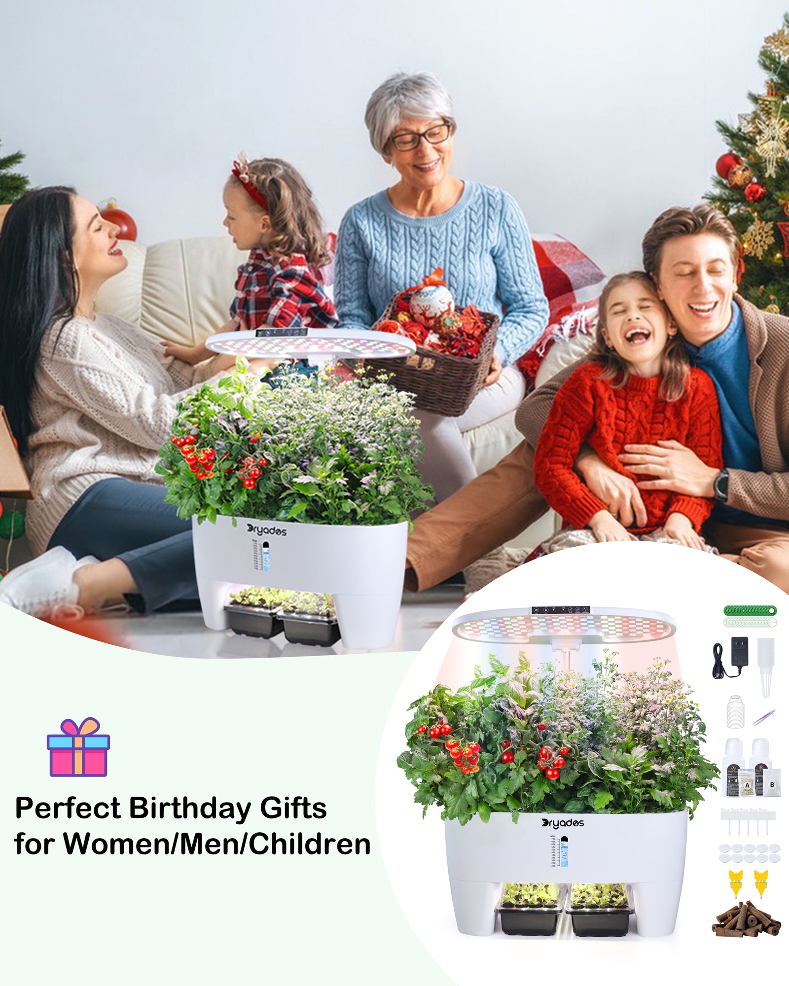 DRYADES Hydroponics Growing System Kit 16Pods, Herb Garden with Sprout Mode Can Seedling in Advance, Indoor Garden Planter for Home Office School with LED Grow Light, for Mom Women--Z244