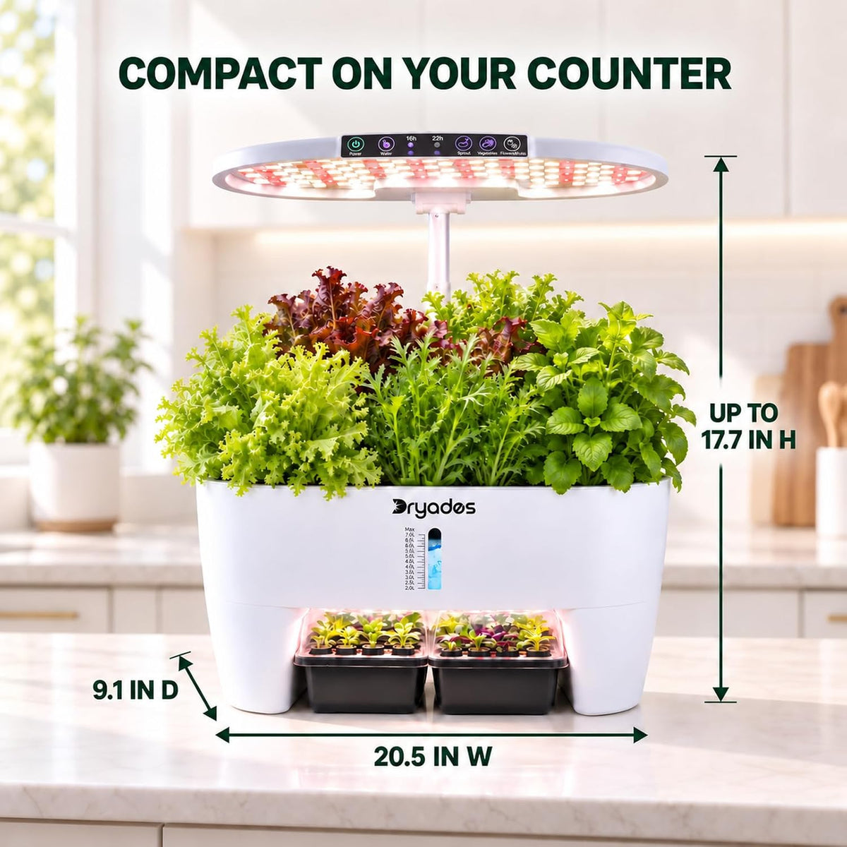 Dryades 16-Pod Hydroponics Growing System with Lower Seed Starter, White Z244