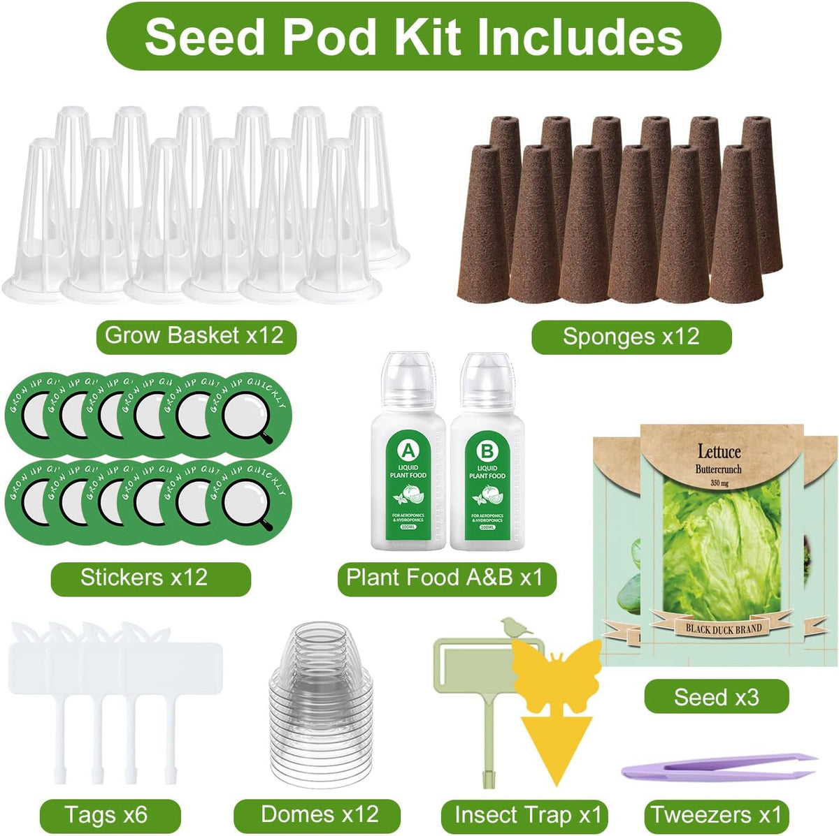 Dryades 12-Pod Gourmet Basil Herb Seed Pod Kit Compatible with All Hydroponics Growing System, Universal Seed Starter Pods for Indoor Gardening with Seeds