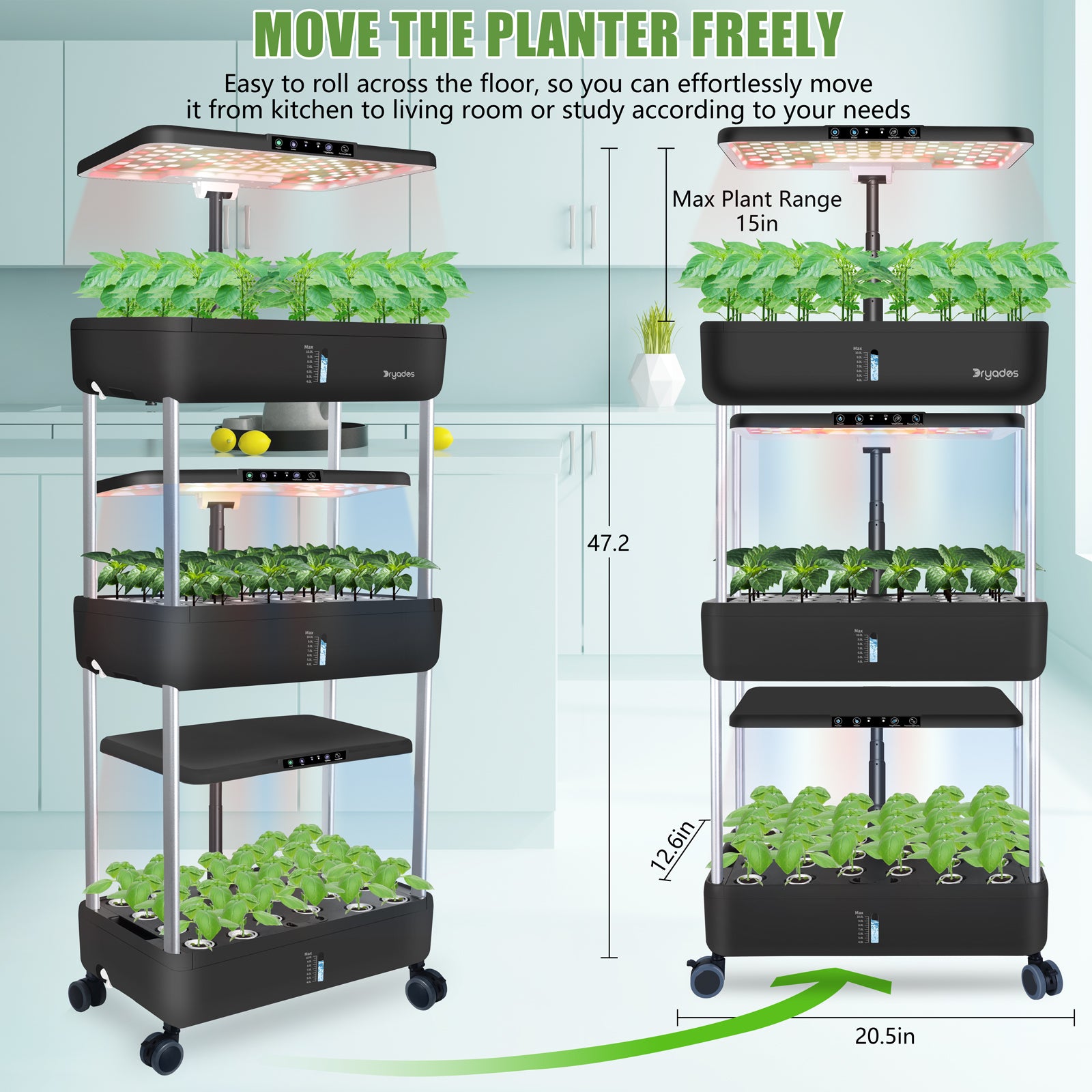 DRYADES 66 Pods Hydroponics Growing System, DRYADES Three Layers Indoor Garden with LED Full Spectrum Grow Light, 3 × 13.3L Water Tanks, Height & Angle Adjustable, Professional Smart Plant Germination Kits --Z243
