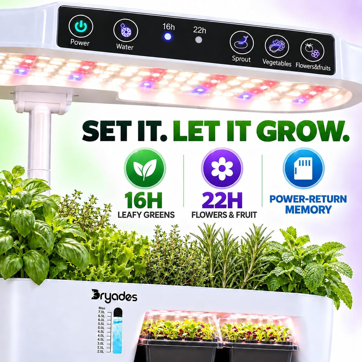 Dryades 16-Pod Hydroponics Growing System with Lower Seed Starter, White Z244