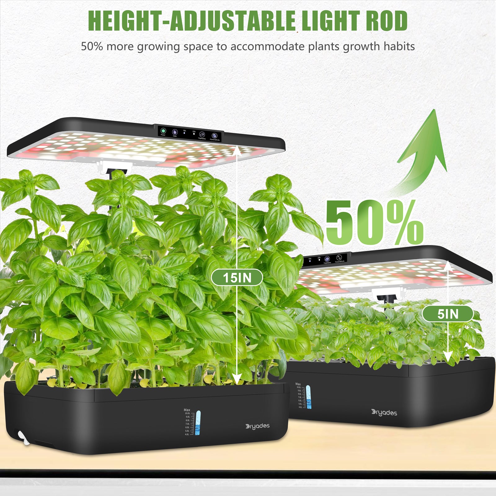 DRYADES 44 Pods Hydroponics Growing System, DRYADES Dual Layers Indoor Garden with LED Full Spectrum Grow Light, 2 × 13.3L Water Tanks, Height & Angle Adjustable, Professional Smart Plant Germination Kits - Z243