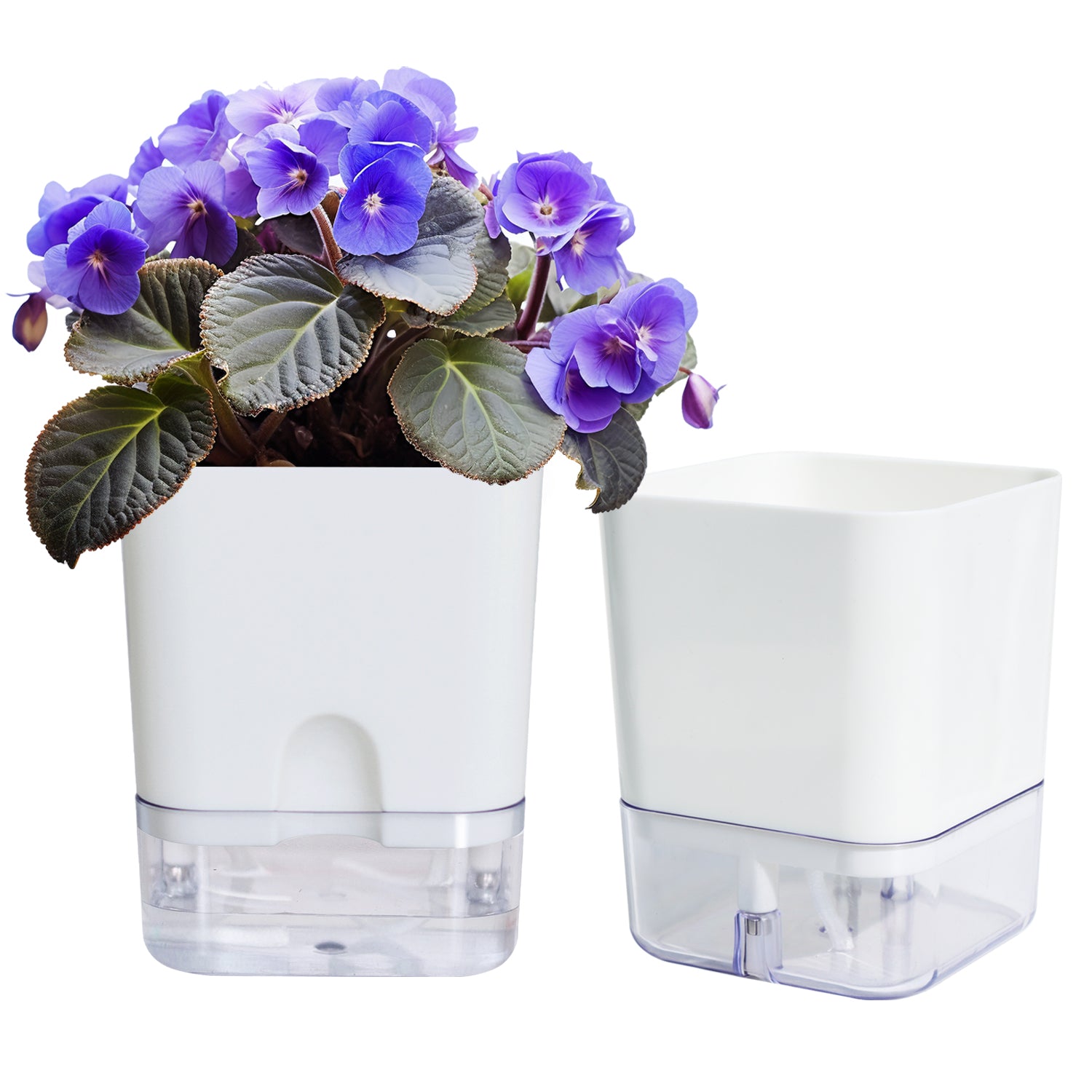 OLiz Plant Pots Indoor 2 Packs Self Watering Pots for Indoor Plants, African Violet Pots Planter with Visible Reservoir Self Watering Planter for Herb, House Plant Planting--G205 4.25 inches/ G207 5.5 inches
