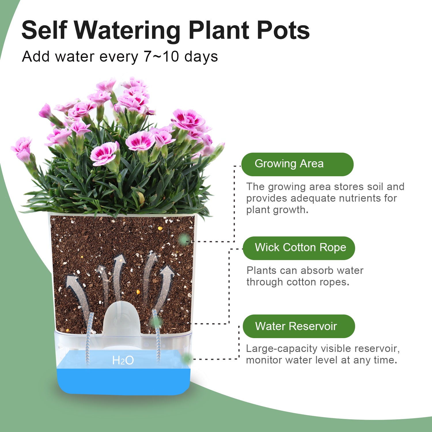 OLiz Plant Pots Indoor 2 Packs Self Watering Pots for Indoor Plants, African Violet Pots Planter with Visible Reservoir Self Watering Planter for Herb, House Plant Planting--G205 4.25 inches/ G207 5.5 inches