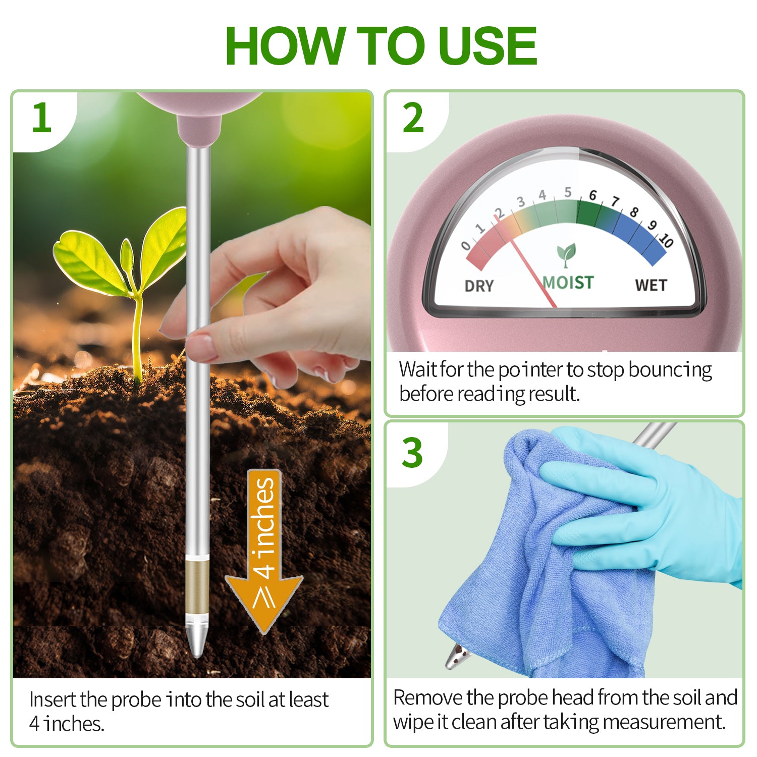 Naiades Soil Moisture Meter, Naiades Rose Gold Plant Hygrometer Sensor Water Monitor for Farming Gardening Indoor Outdoor Plants (No Batteries Needed)--P405