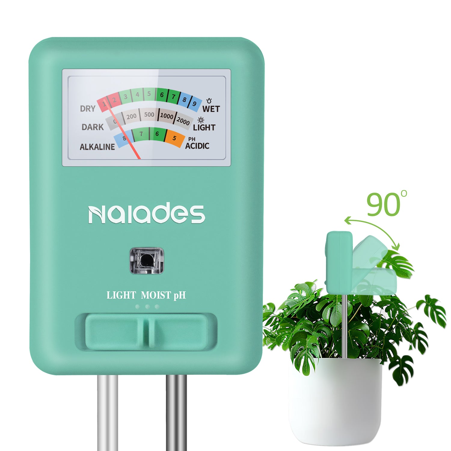 Naiades 3-in-1 Soil Moisture Meter Light and PH Tester for Indoor & Outdoor House Plants, Garden, Lawn, Farm (No Battery Needed)--P407