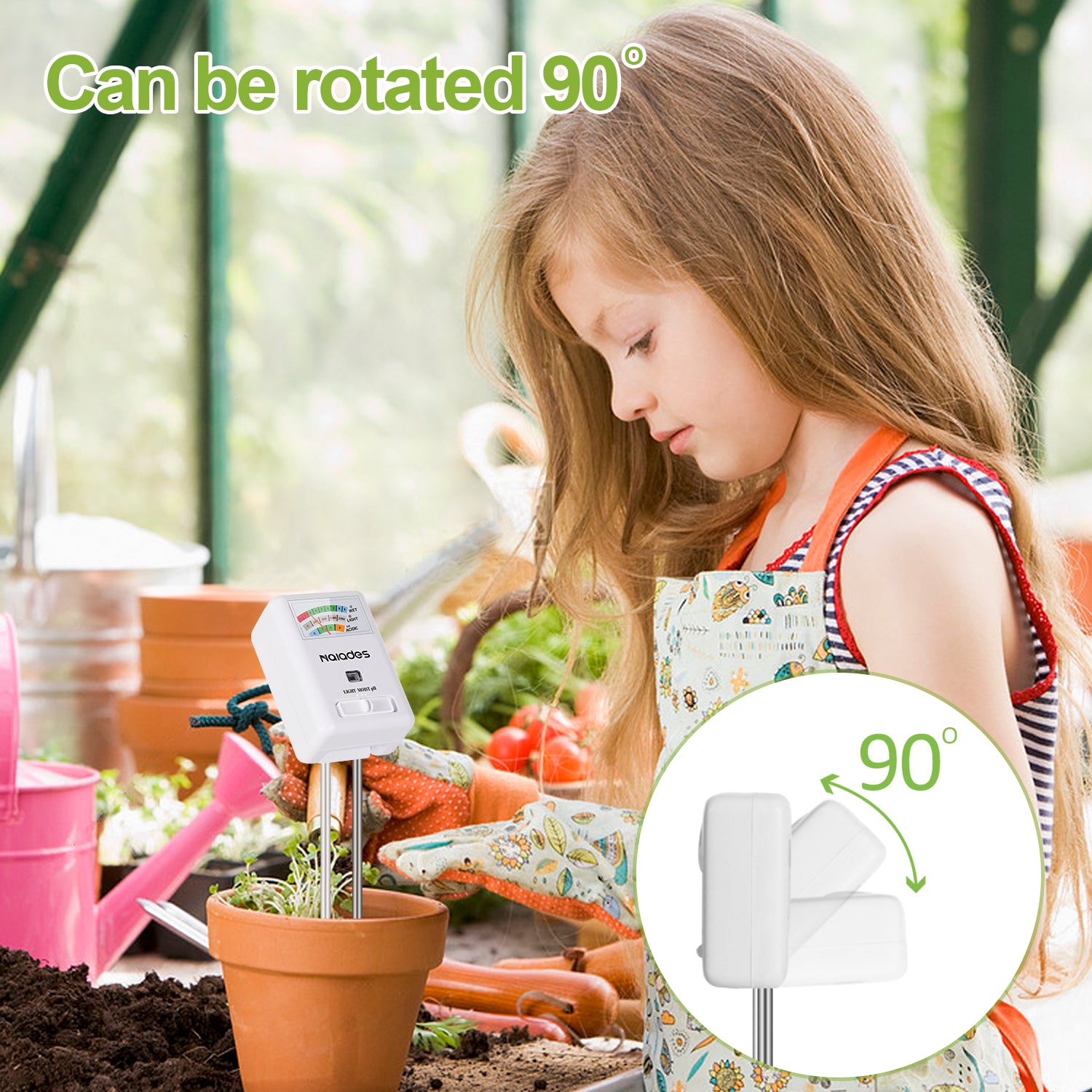 Naiades 3-in-1 Soil Moisture Meter Light and PH Tester for Indoor & Outdoor House Plants, Garden, Lawn, Farm (No Battery Needed)--P407