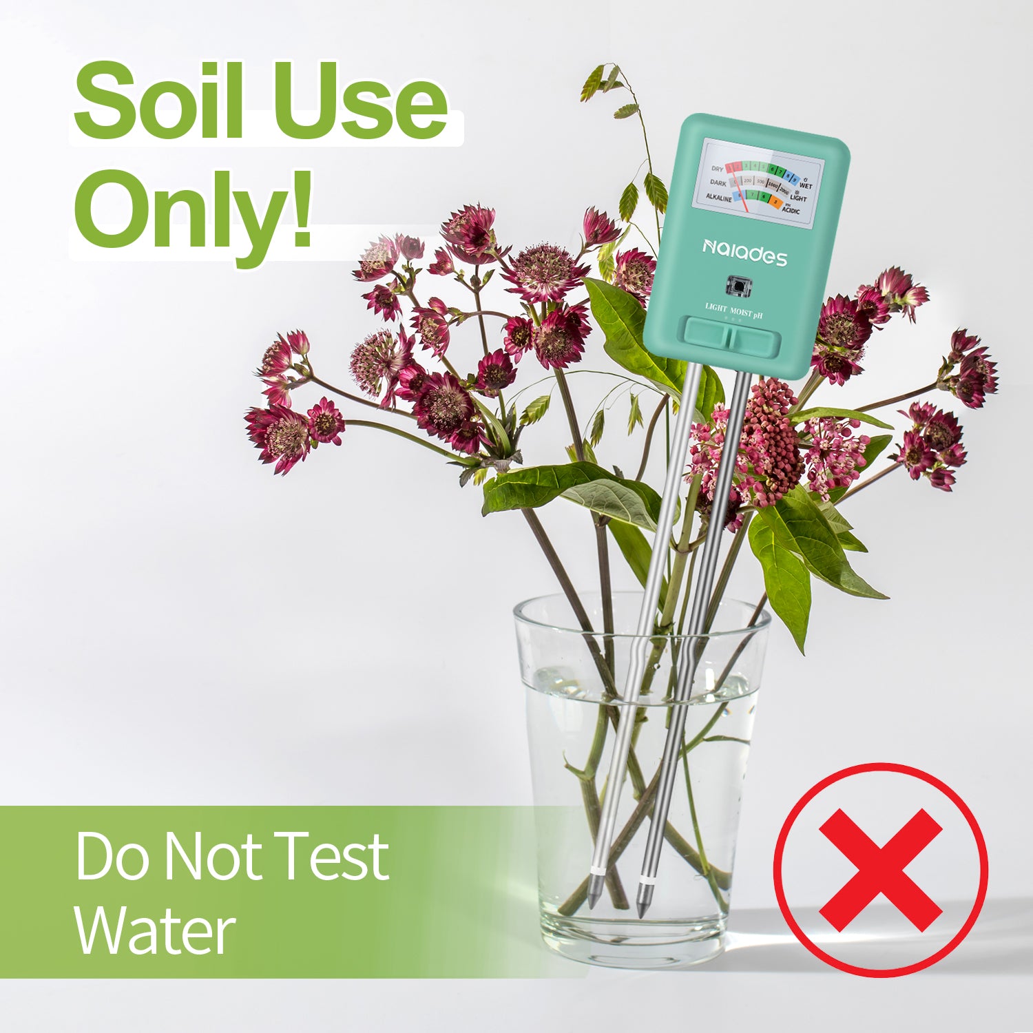 Naiades 3-in-1 Soil Moisture Meter Light and PH Tester for Indoor & Outdoor House Plants, Garden, Lawn, Farm (No Battery Needed)--P407