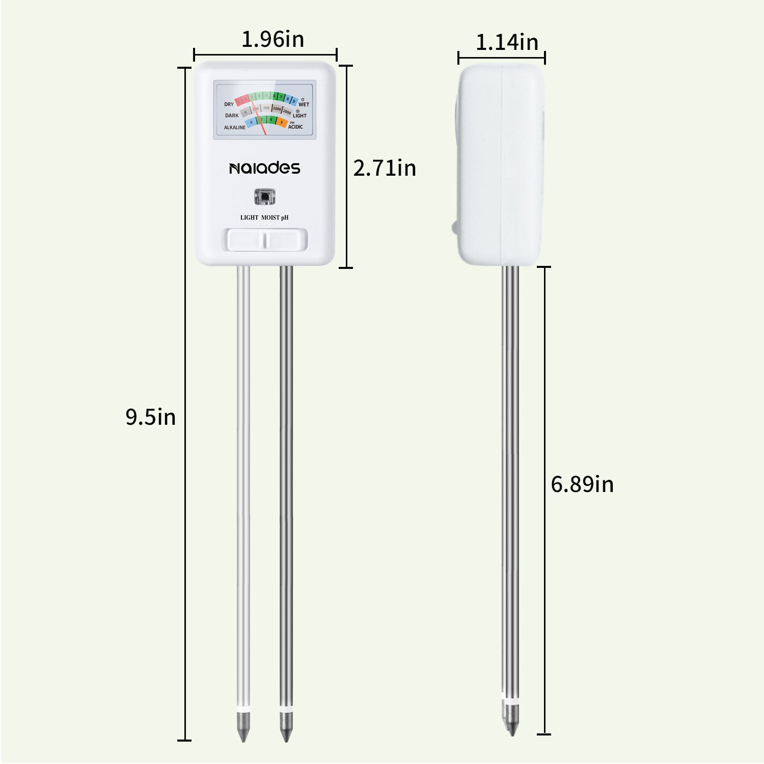 Naiades 3-in-1 Soil Moisture Meter Light and PH Tester for Indoor & Outdoor House Plants, Garden, Lawn, Farm (No Battery Needed)--P407