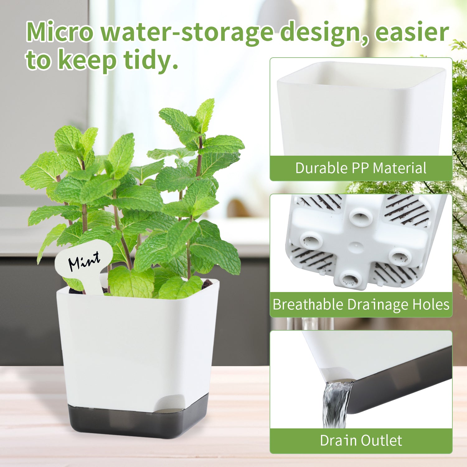 OLiz 3 inch Small Nursery Pots, Seedling Pots, 20 Pack Plastic Plant Pots for Indoor Outdoor Plants, Decorative White Succulent Flower Pots with Drainage Holes and Saucers--Mini Pots 20 Pack T103