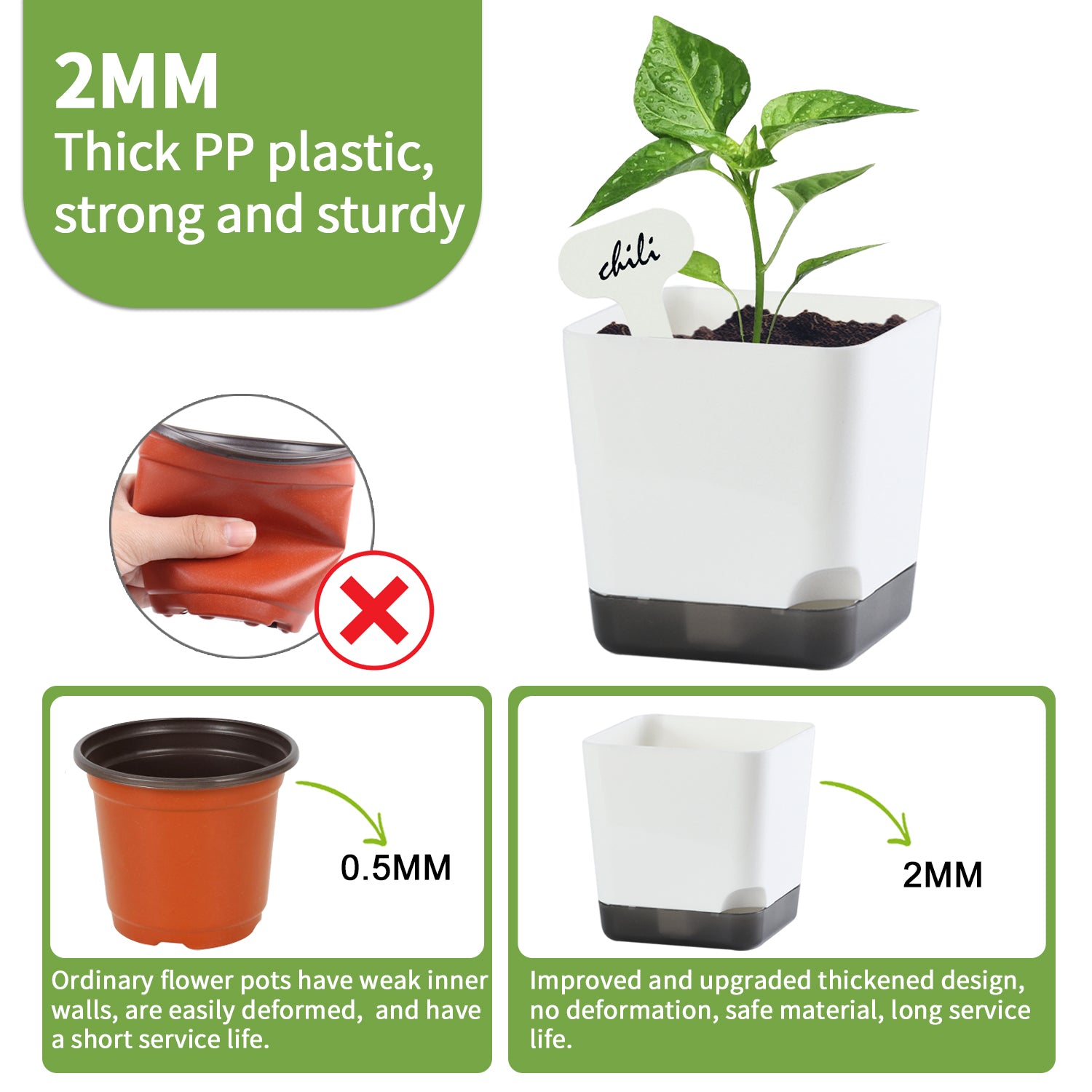 OLiz 3 inch Small Nursery Pots, Seedling Pots, 20 Pack Plastic Plant Pots for Indoor Outdoor Plants, Decorative White Succulent Flower Pots with Drainage Holes and Saucers--Mini Pots 20 Pack T103