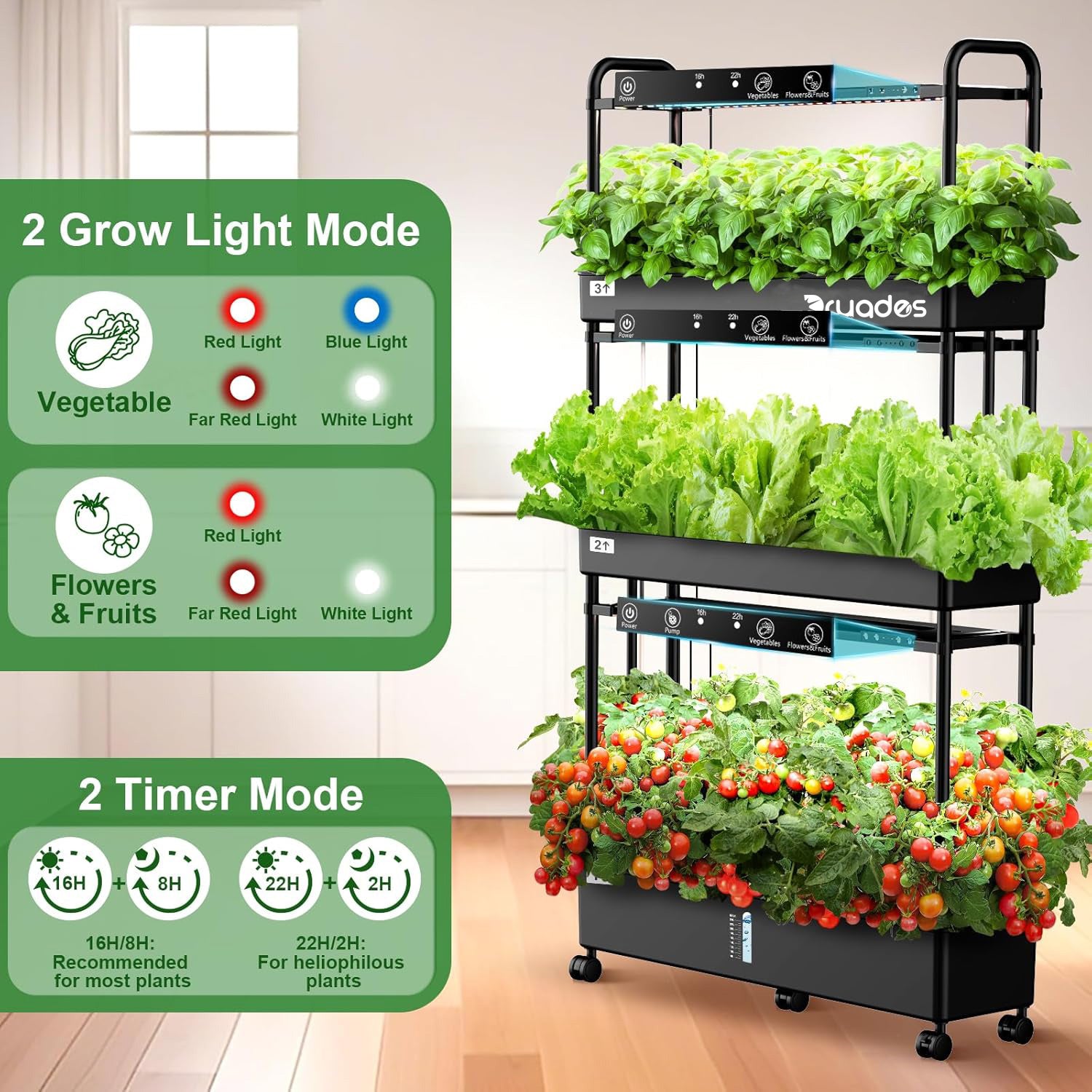 Dayades Large Hydroponics Growing System Kit, 90 Pods Vertical Hydroponic Garden with 3 Light Modes Grow Light, Auto Circulating Water System, 40L Indoor Gardening System for Herb Vegetable Fruit Z210-3L-BL