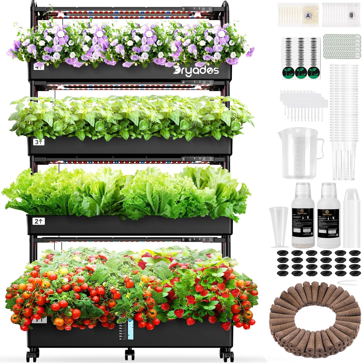 Dryades Large Hydroponics Growing System Kit, 120 Pods Vertical Hydroponic Garden with 4 Light Modes Grow Light, Auto Circulating Water System, 48L Indoor Gardening System for Herb Vegetable Fruit Z210-4L-BL