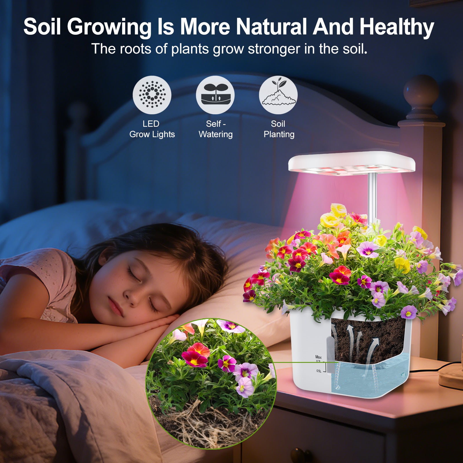 Naiades Indoor Garden Growing Systems Self-Watering Plant Pot Smart Gardening System with 17 Watts LED Grow Light Auto Timer Gardening Plant Gifts for Mom Women Plant Pot for vegetables herbs(No Seeds&Soil)
