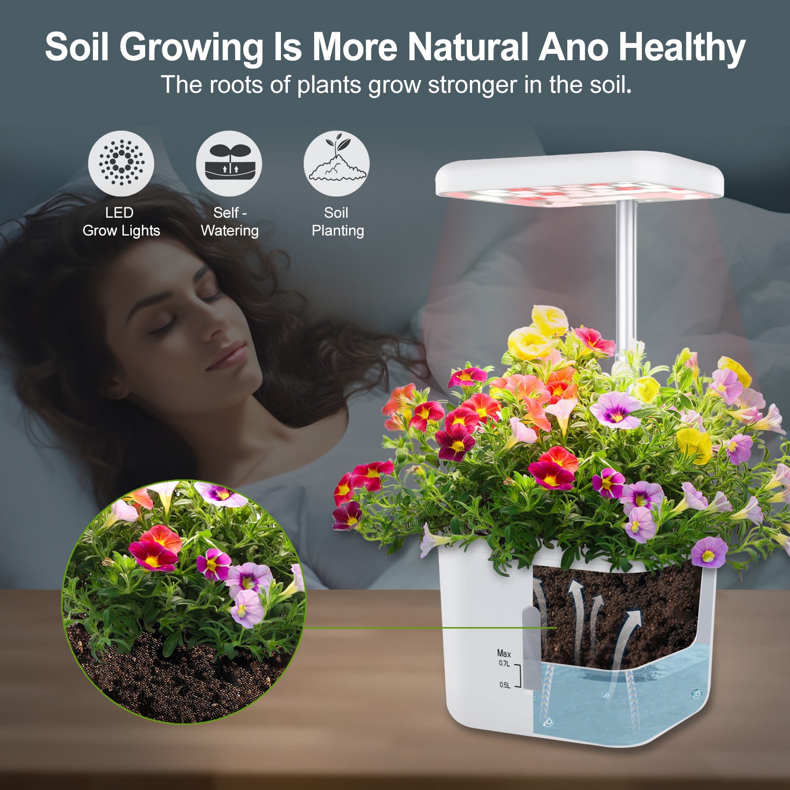DRYADES Indoor Garden Growing Systems Self-Watering Plant Pot Smart Gardening System with 17 Watts LED Grow Light Auto Timer Gardening Plant Gifts for Mom Women Plant Pot for vegetables herbs(No Seeds&Soil) - Z230