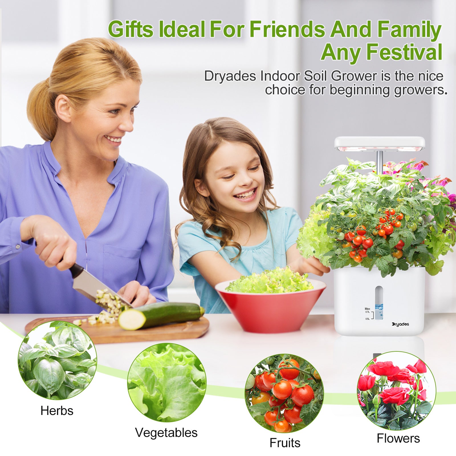 DRYADES Indoor Garden Growing Systems Self-Watering Plant Pot Smart Gardening System with 17 Watts LED Grow Light Auto Timer Gardening Plant Gifts for Mom Women Plant Pot for vegetables herbs(No Seeds&Soil) - Z230