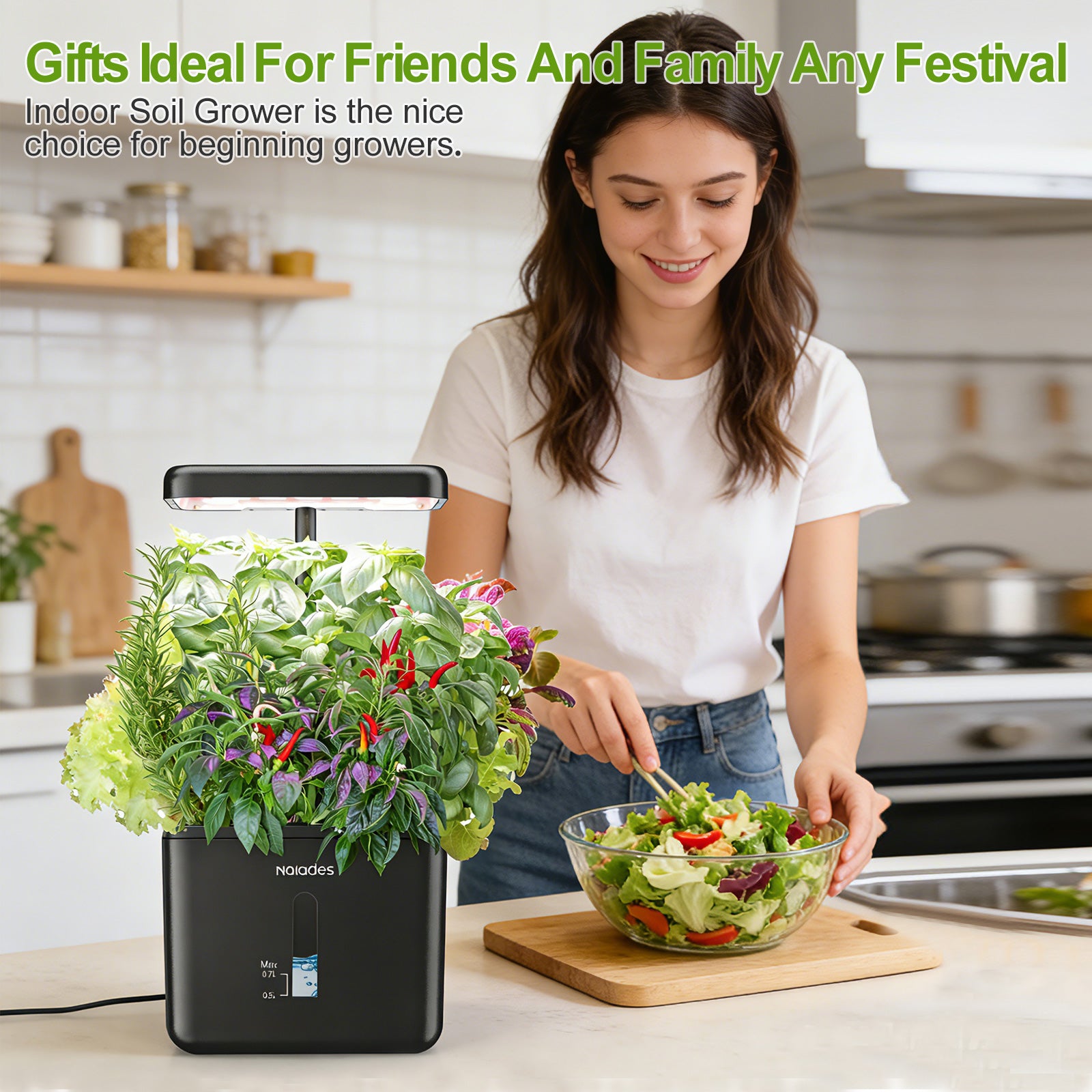 Naiades Indoor Garden Growing Systems Self-Watering Plant Pot Smart Gardening System with 17 Watts LED Grow Light Auto Timer Gardening Plant Gifts for Mom Women Plant Pot for vegetables herbs(No Seeds&Soil)