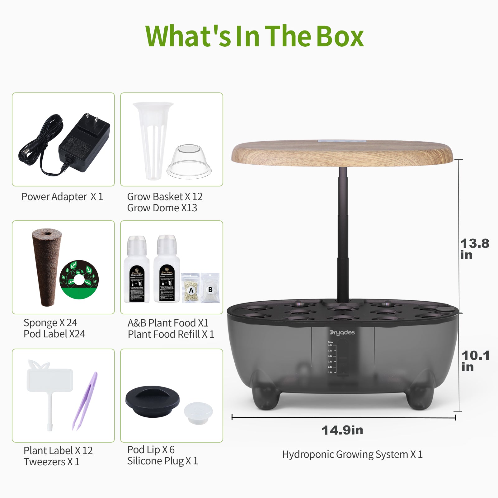 DRYADES Indoor Herb Garden Kit, Hydroponic Growing System with LED Grow Light Quiet Water Pump for Home Kitchen Office Healthy Fresh Herbs Vegetables, Gift Ideas for Women Men -Z237