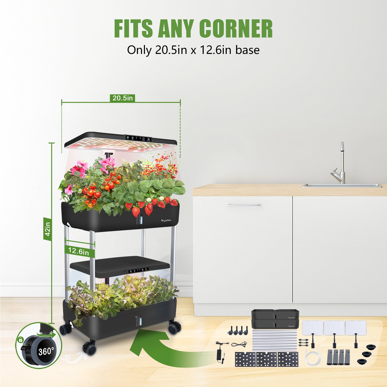 DRYADES 44 Pods Hydroponics Growing System, DRYADES Dual Layers Indoor Garden with LED Full Spectrum Grow Light, 2 × 13.3L Water Tanks, Height & Angle Adjustable, Professional Smart Plant Germination Kits - Z243