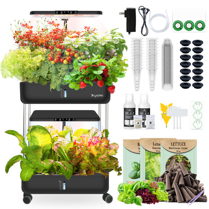 DRYADES 44 Pods Hydroponics Growing System, DRYADES Dual Layers Indoor Garden with LED Full Spectrum Grow Light, 2 × 13.3L Water Tanks, Height &amp; Angle Adjustable, Professional Smart Plant Germination Kits - Z243