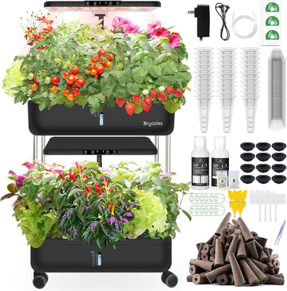 DRYADES 44 Pods Hydroponics Growing System, DRYADES Dual Layers Indoor Garden with LED Full Spectrum Grow Light, 2 × 13.3L Water Tanks, Height &amp; Angle Adjustable, Professional Smart Plant Germination Kits - Z243