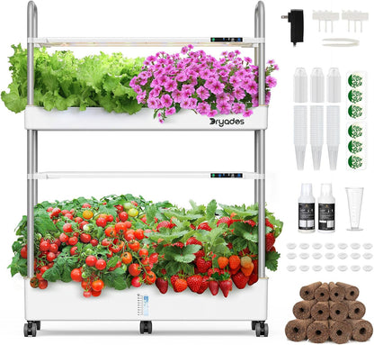 Dryades Large Hydroponics Growing System Kit, 60 Pods Vertical Hydroponic Garden with 2 Light Modes Grow Light, Auto Circulating Water System, 32L Indoor Gardening System for Herb Vegetable Fruit Z210-2P-WH