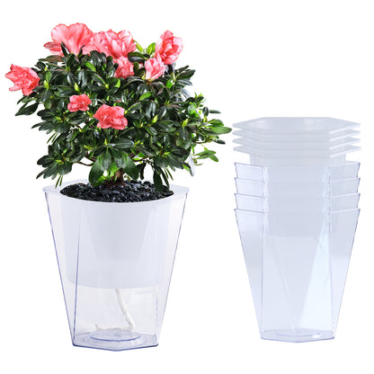 OLiz Self Watering Planter 5 Pcs, 4.5 Inch Flower Plant Pot with Transparent Inner Pot, Gardening Flowerpot with Watering Can, Indoor Self Watering Planter Pot for Herbs, Flowers (Green)/(White) U05