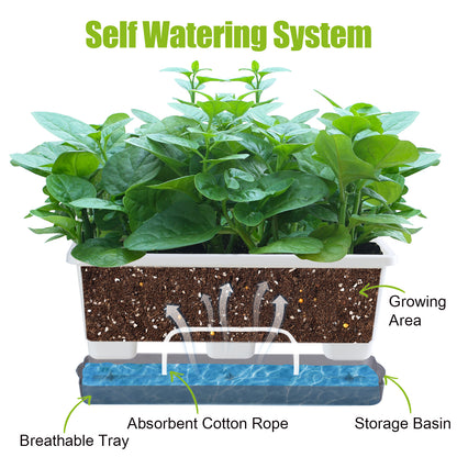 OLiz Window Box Planter 8 Pcs, 17 Inches Rectangle Flower Pots with Drainage Holes and Trays, Vegetable Planters for Windowsill Patio Garden Balcony Home Porch Yard Indoor Outdoor (White)--SC11