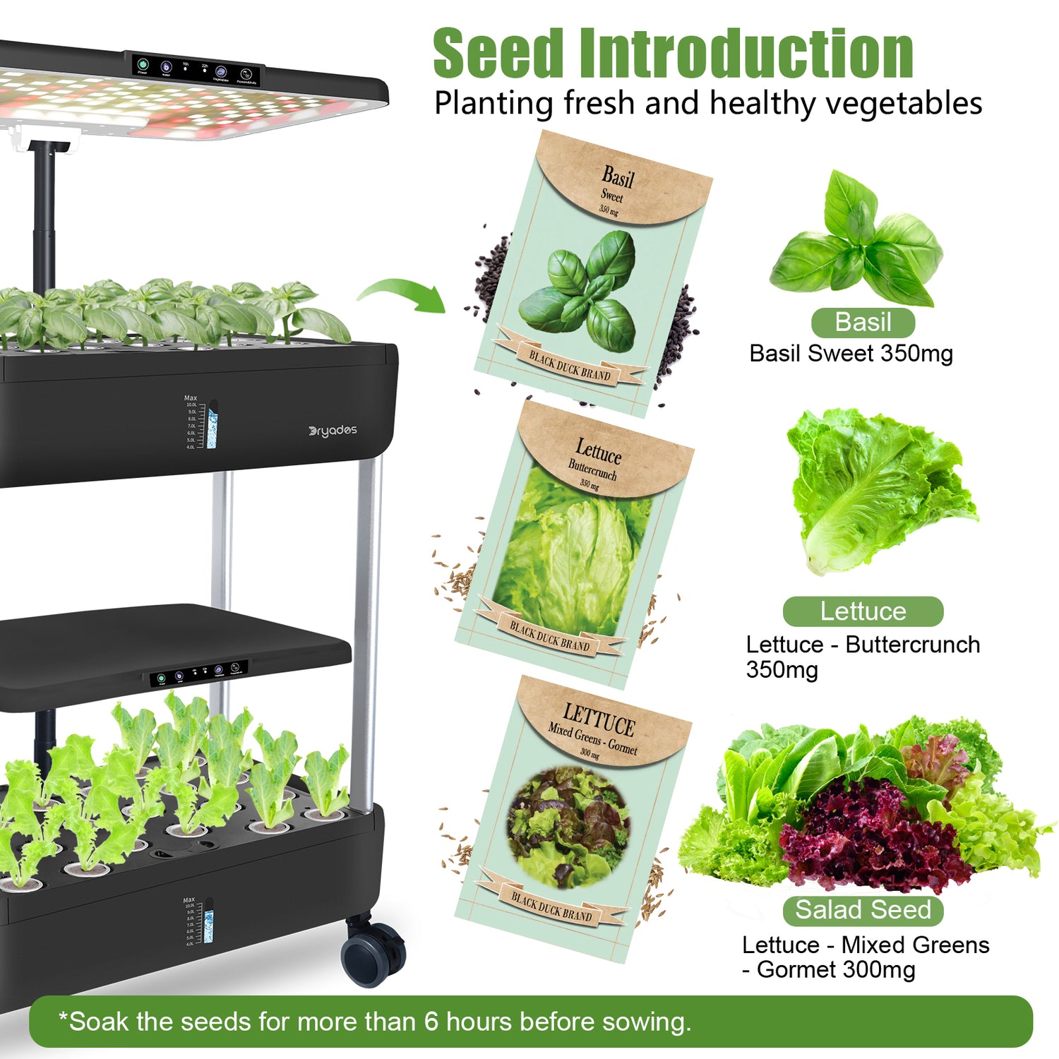 DRYADES 44 Pods Hydroponics Growing System, DRYADES Dual Layers Indoor Garden with LED Full Spectrum Grow Light, 2 × 13.3L Water Tanks, Height &amp; Angle Adjustable, Professional Smart Plant Germination Kits - Z243