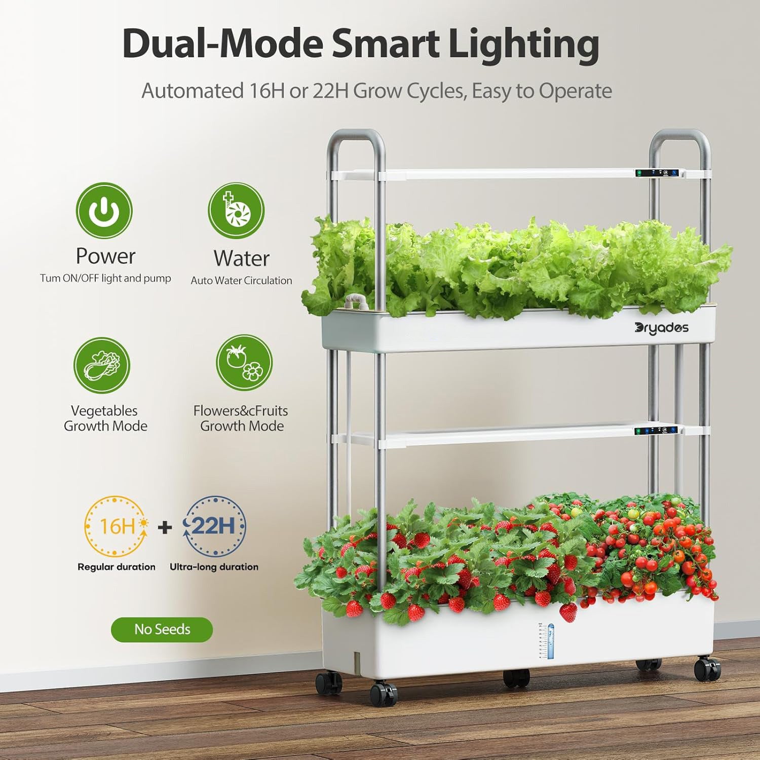 Dryades Large Hydroponics Growing System Kit, 60 Pods Vertical Hydroponic Garden with 2 Light Modes Grow Light, Auto Circulating Water System, 32L Indoor Gardening System for Herb Vegetable Fruit Z210-2P-WH