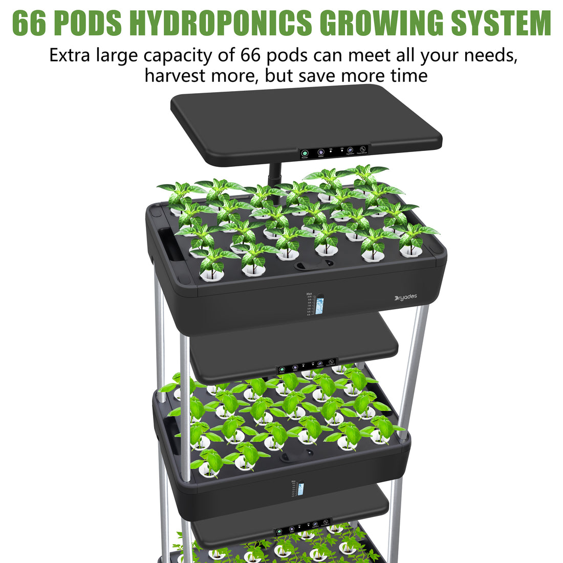 DRYADES 66 Pods Hydroponics Growing System, DRYADES Three Layers Indoor Garden with LED Full Spectrum Grow Light, 3 × 13.3L Water Tanks, Height &amp; Angle Adjustable, Professional Smart Plant Germination Kits --Z243