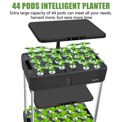 DRYADES 44 Pods Hydroponics Growing System, DRYADES Dual Layers Indoor Garden with LED Full Spectrum Grow Light, 2 × 13.3L Water Tanks, Height &amp; Angle Adjustable, Professional Smart Plant Germination Kits - Z243