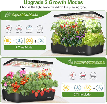 DRYADES 44 Pods Hydroponics Growing System, DRYADES Dual Layers Indoor Garden with LED Full Spectrum Grow Light, 2 × 13.3L Water Tanks, Height &amp; Angle Adjustable, Professional Smart Plant Germination Kits - Z243