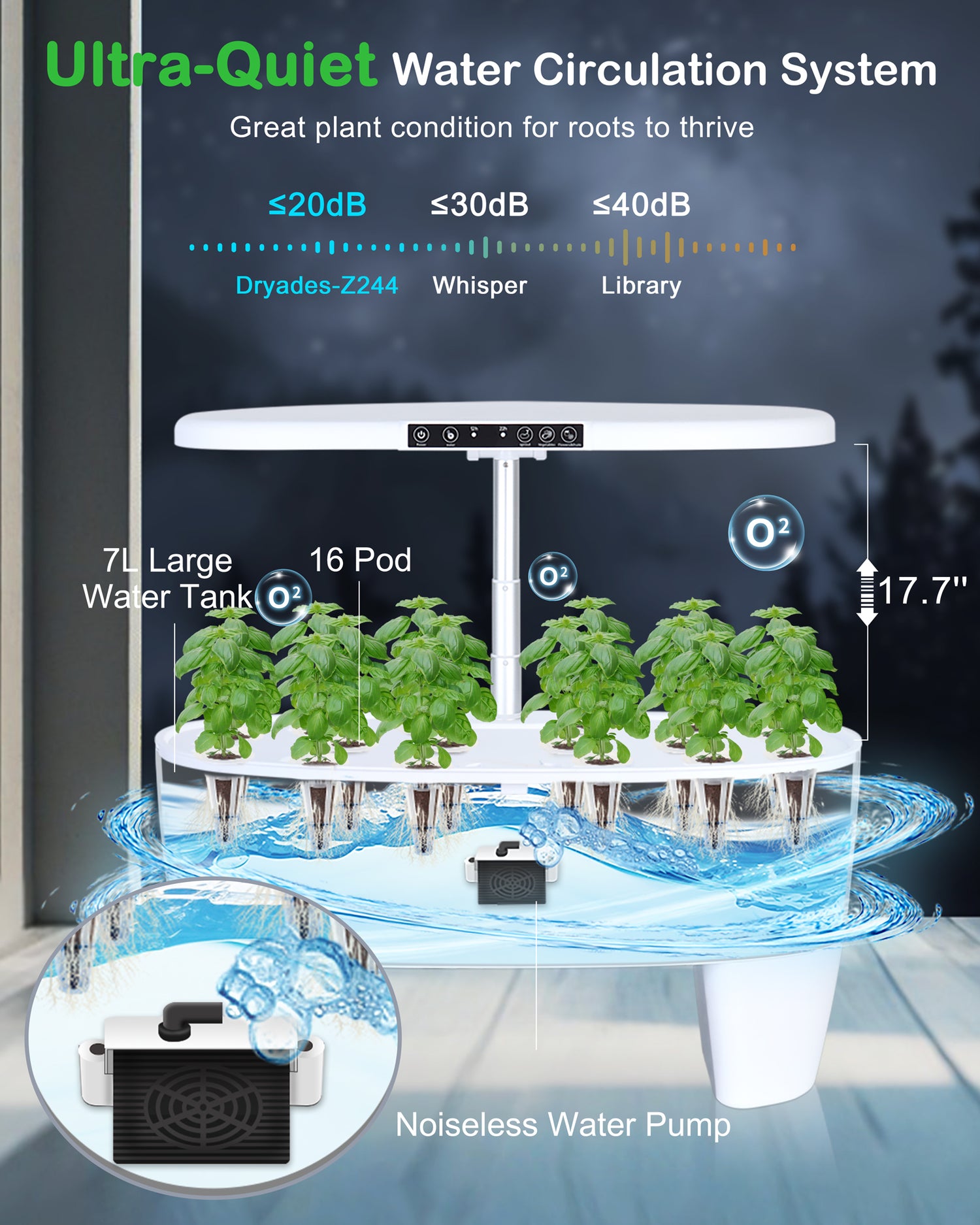 hydro planter indoor grow kit DRYADES Hydroponics Growing System Kit 16Pods, Herb Garden with Sprout Mode Can Seedling in Advance, Indoor Garden Planter for Home Office School with