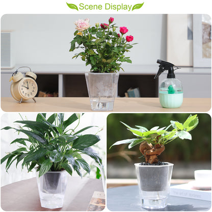 OLiz Self Watering Planter 5 Pcs, 4.5 Inch Flower Plant Pot with Transparent Inner Pot, Gardening Flowerpot with Watering Can, Indoor Self Watering Planter Pot for Herbs, Flowers (Green)/(White) U05