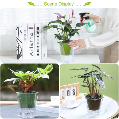 OLiz Self Watering Planter 5 Pcs, 4.5 Inch Flower Plant Pot with Transparent Inner Pot, Gardening Flowerpot with Watering Can, Indoor Self Watering Planter Pot for Herbs, Flowers (Green)/(White) U05