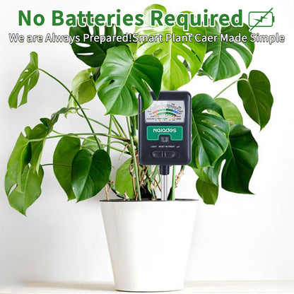 Naiades Soil Moisture Meter for Plants, 4-in-1 Soil pH Tester, Soil Tester for Moisture, Light, Nutrients, pH, Soil Ph Test Kit Water Meter for Indoor Plants &amp; Outdoor Garden, Lawn, Farm (No Battery Required) --Black P404