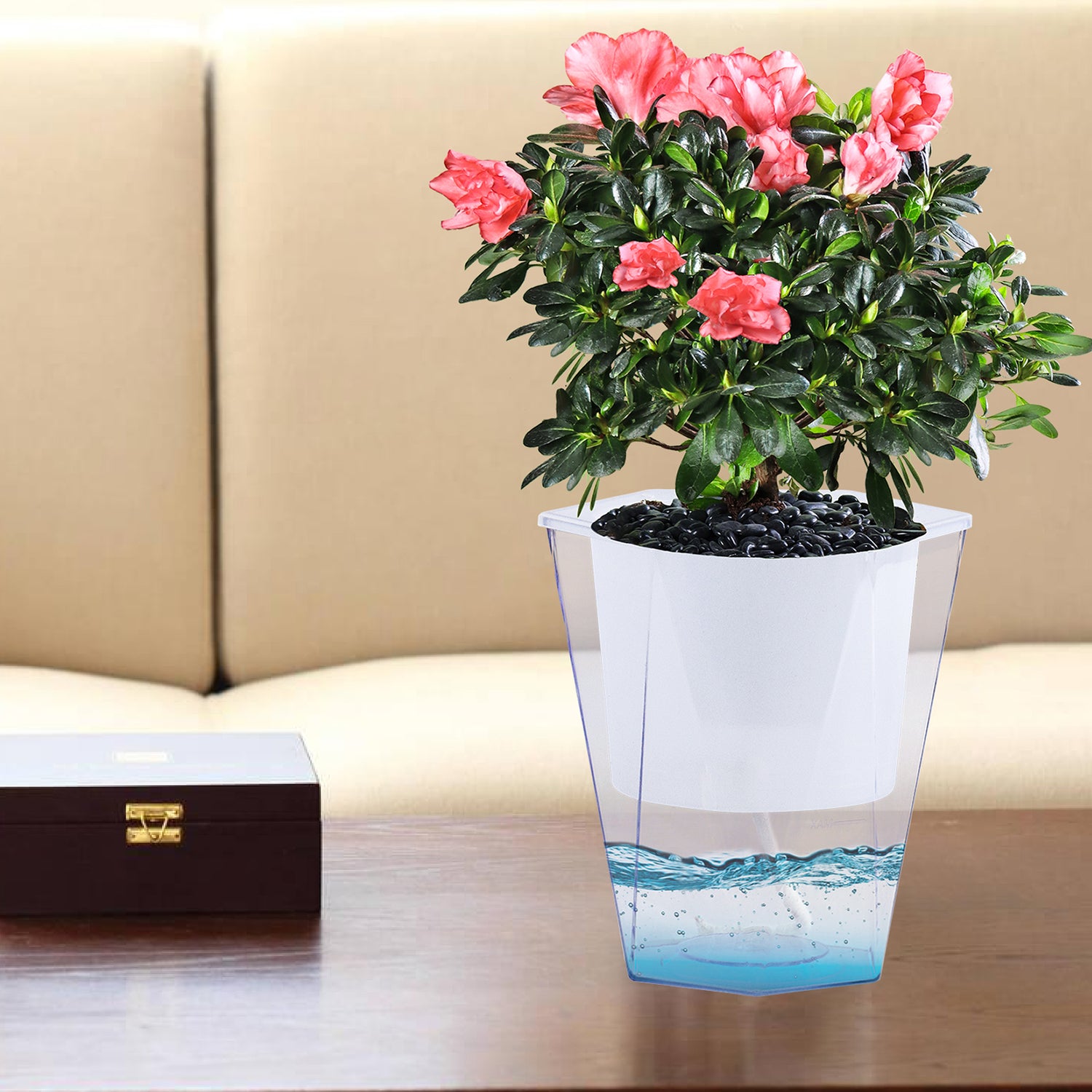 OLiz Self Watering Planter 5 Pcs, 4.5 Inch Flower Plant Pot with Transparent Inner Pot, Gardening Flowerpot with Watering Can, Indoor Self Watering Planter Pot for Herbs, Flowers (Green)/(White) U05