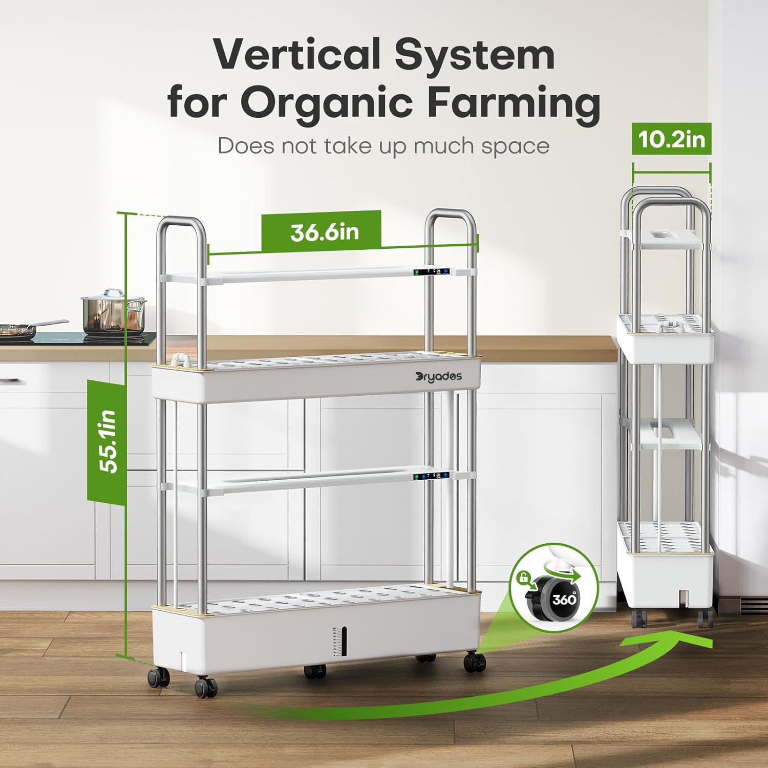 Dryades Large Hydroponics Growing System Kit, 60 Pods Vertical Hydroponic Garden with 2 Light Modes Grow Light, Auto Circulating Water System, 32L Indoor Gardening System for Herb Vegetable Fruit Z210-2P-WH