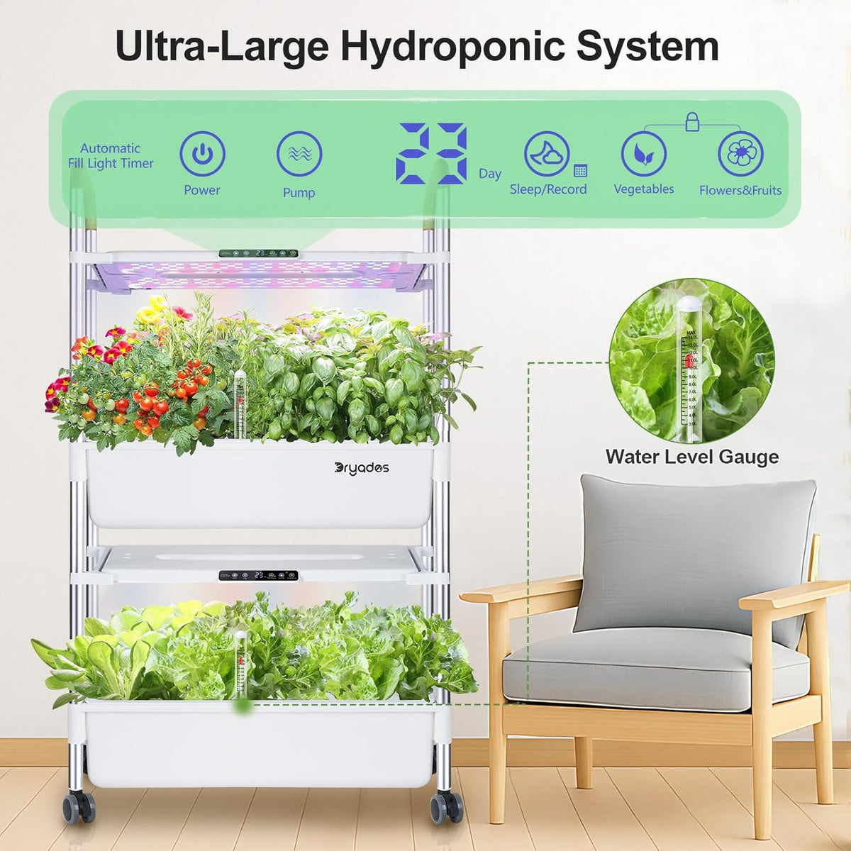 Twin 6.3 gallon tanks give 12.7 gallons of total capacity so you refill far less often than on a countertop system.