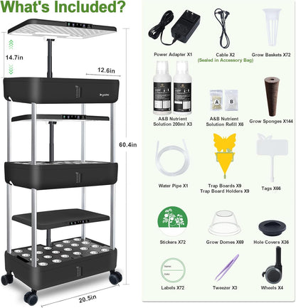 DRYADES 66 Pods Hydroponics Growing System, DRYADES Three Layers Indoor Garden with LED Full Spectrum Grow Light, 3 × 13.3L Water Tanks, Height &amp; Angle Adjustable, Professional Smart Plant Germination Kits --Z243