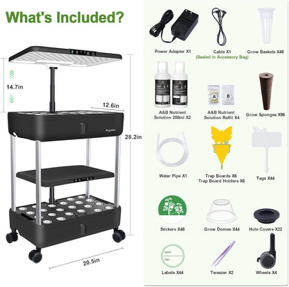 DRYADES 44 Pods Hydroponics Growing System, DRYADES Dual Layers Indoor Garden with LED Full Spectrum Grow Light, 2 × 13.3L Water Tanks, Height &amp; Angle Adjustable, Professional Smart Plant Germination Kits - Z243