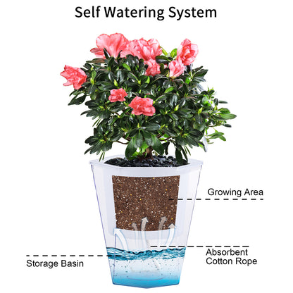 OLiz Self Watering Planter 5 Pcs, 4.5 Inch Flower Plant Pot with Transparent Inner Pot, Gardening Flowerpot with Watering Can, Indoor Self Watering Planter Pot for Herbs, Flowers (Green)/(White) U05